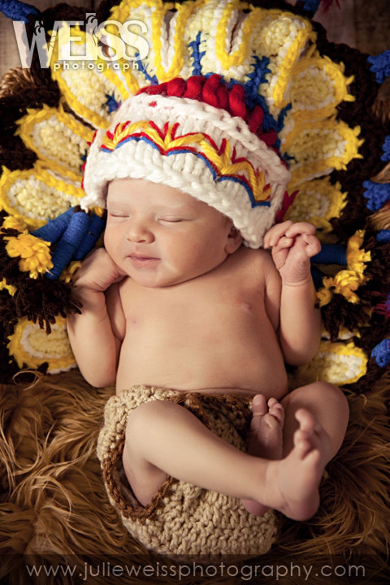 Thanksgiving Indian hat/Cherokee/, perfect newborn photo prop. image 3