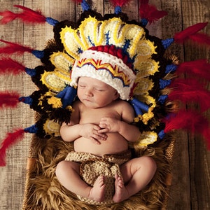 Thanksgiving Indian hat/Cherokee/, perfect newborn photo prop. image 2