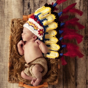 Thanksgiving Indian hat/Cherokee/, perfect newborn photo prop. image 1