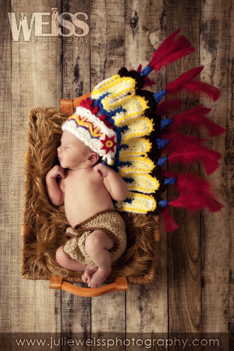 Thanksgiving Indian hat/Cherokee/, perfect newborn photo prop. image 1