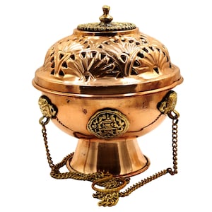 Nepal Tibetan Buddhist Incense Burner Holder Copper Carving Spiritual Yoga Swinging Decor Hanging Burner (7")