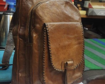 Raw Himalayan Yak Leather Shoulder Bag Brown Crossbody Hippie Boho Rustic Distressed Backpack Bag