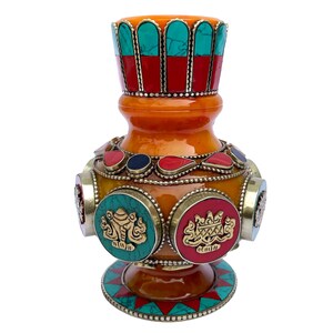 Tibetan Nepal Amber Stone Flower Vase Buddhist Altar Decor Offering Vessel Pot Pottery