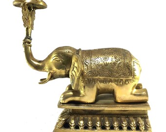 Tibetan Nepal Candle Stand Holder Handmade Metal Indian Elephant Figurine Statue Buddhist Decor (7")