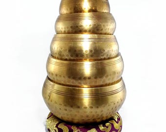 Set of 6 Tibetan Singing Bowl – Chakra Brass Sand Casting Sound Healing Nepal Bowl