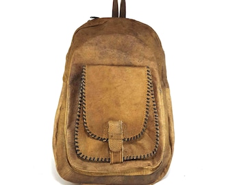 Raw Himalayan Yak Leather Shoulder Bag Brown Crossbody Hippie Boho Rustic Distressed Backpack Bag