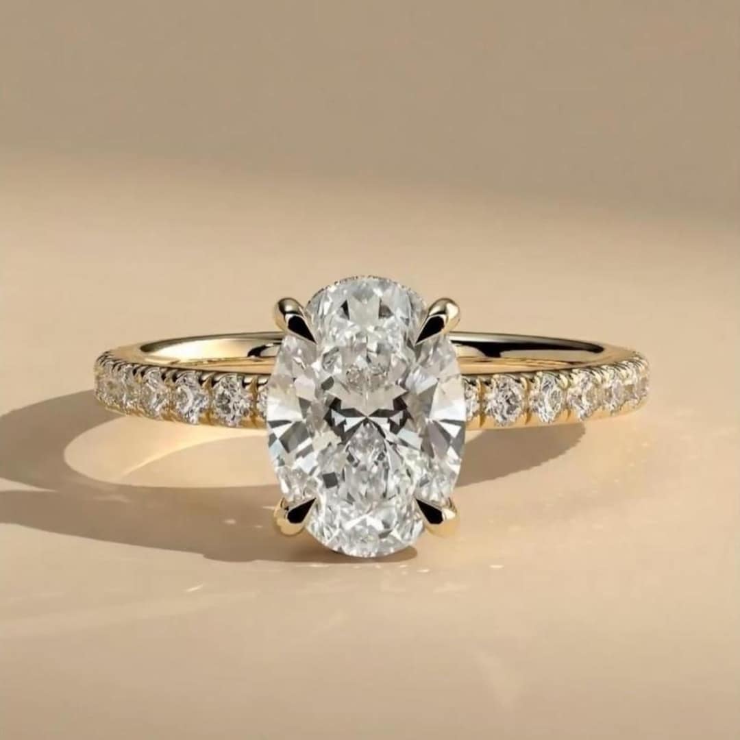 1.5 Carat Oval Moissanite Ring 14K Yellow Gold Oval Engagement Ring ...