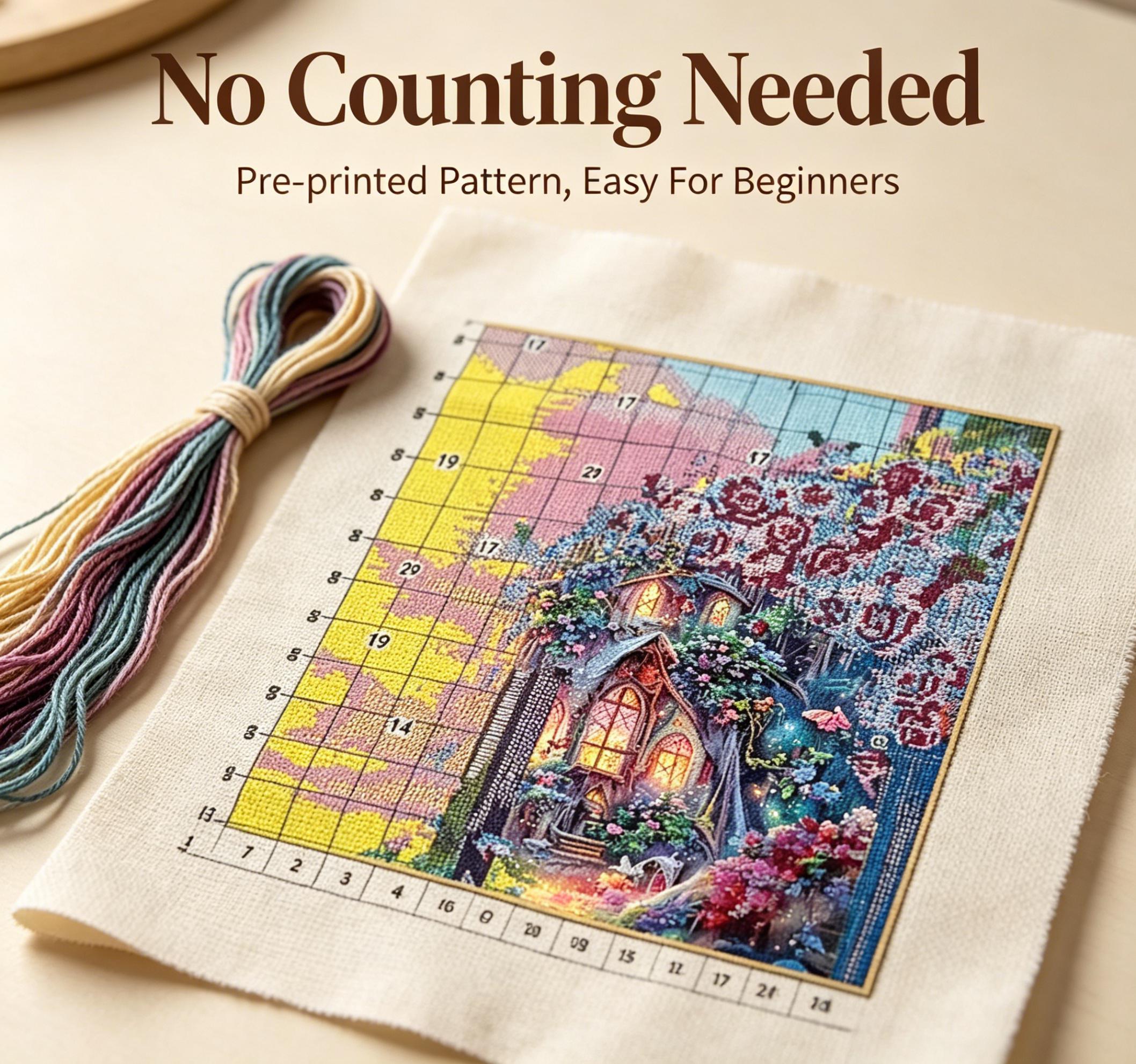 Beginner Enchanted Forest Cross Stitch Kit, Pre-printed Fairy Tale ...