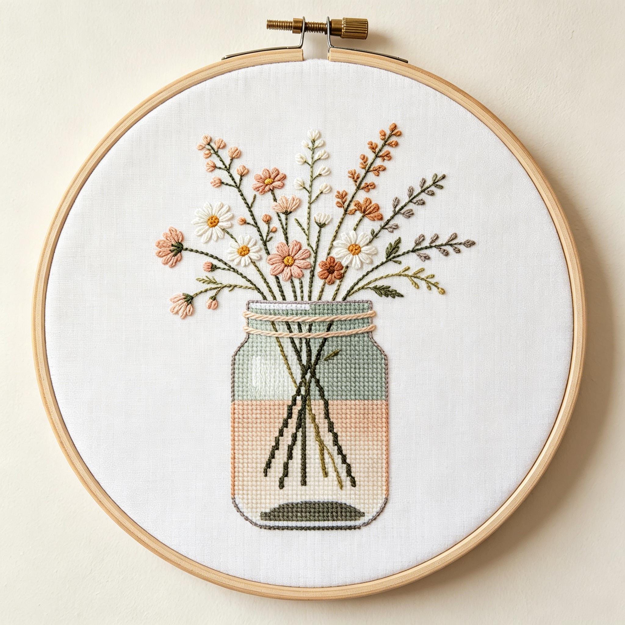 28 Quick And Easy Mason Jar Crafts For Kids To Create 11 Beginner Mason Jar Flower Cross Stitch Kit, No Count Pre-Printed,…