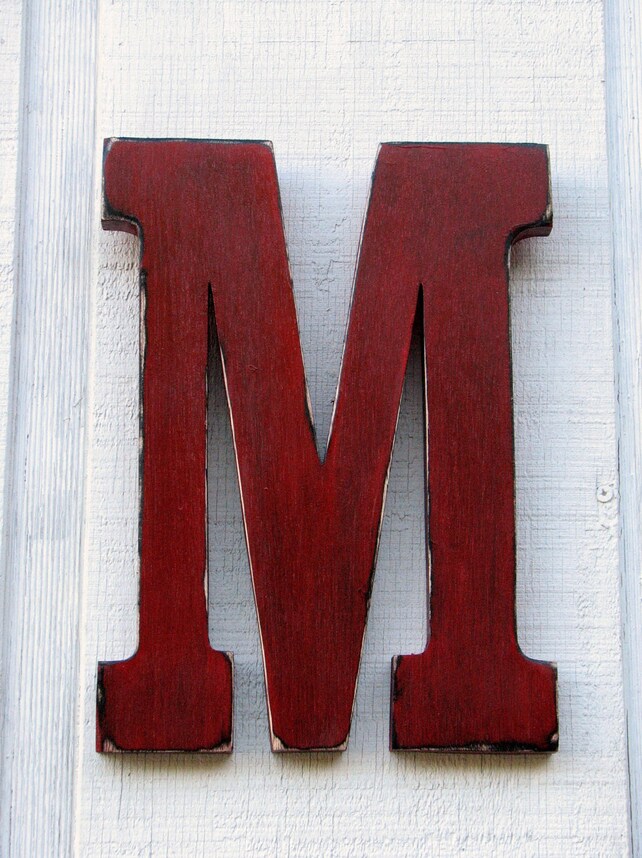 Rustic Wooden Letter M Distressed True Red12 Tall Wood Image 0