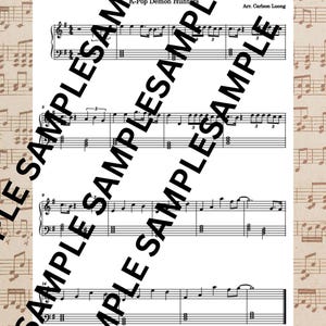 May include: Sheet music titled "Golden" from K-Pop Demon Hunters, arranged by Carlson Luong. The music is printed on a white background with black notes and text. The word "SAMPLE" is diagonally overlaid on the sheet music.
