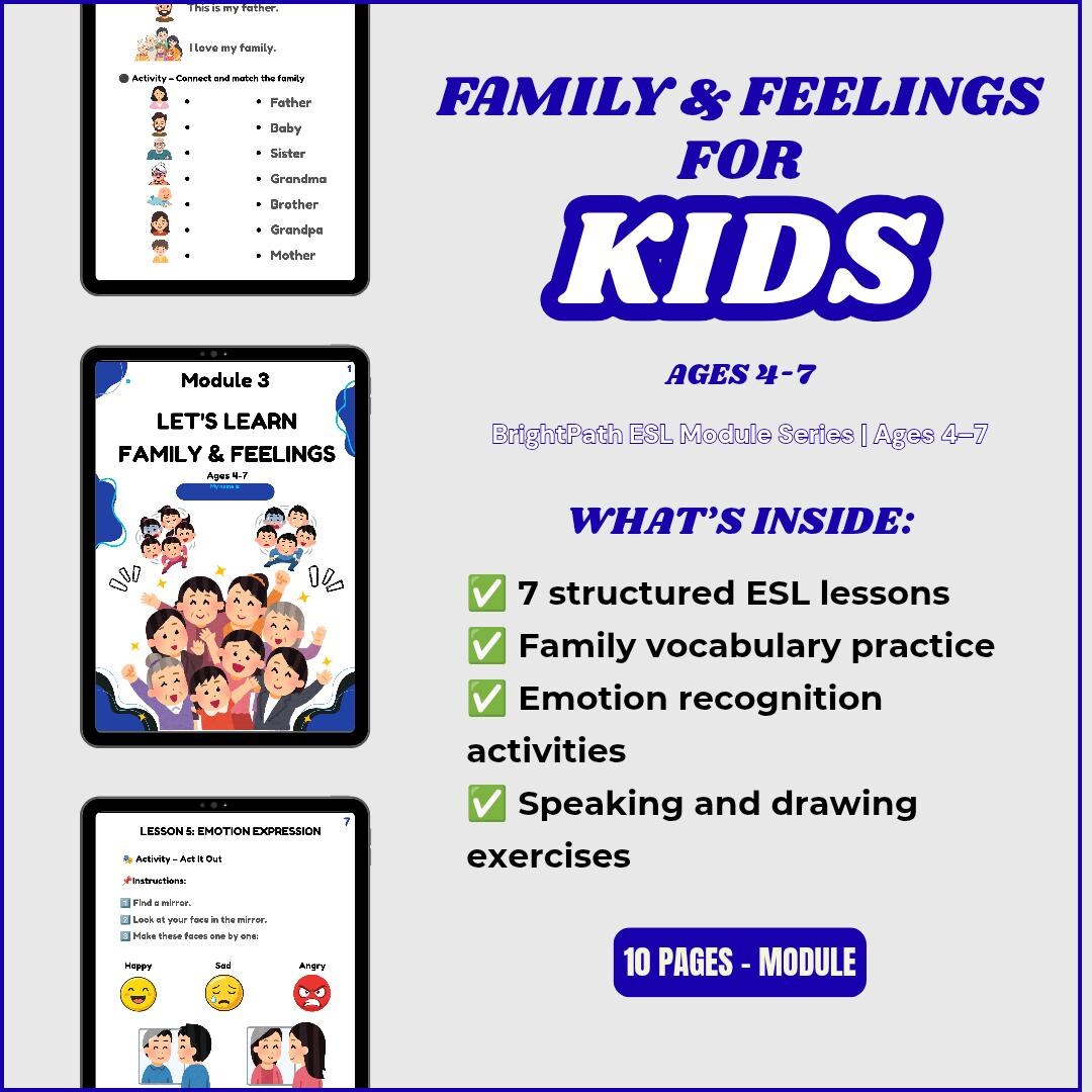 ESL Family & Feelings Vocabulary for Kids (ages 4–7) - Etsy