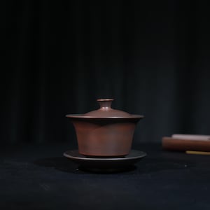 Handmade Jianshui Clay Gaiwan | Autumn Moon Antique Bronze 90ml Gongfu Tea Bowl, Unglazed Teaware