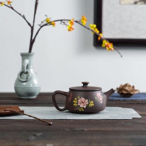 Théière faite main Jianshui Han Tile, 200 ml, incrustation de pivoine Bodhi