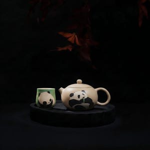 Handmade Jianshui Clay Panda Tea Set | Teapot & Two Cups, 200ml