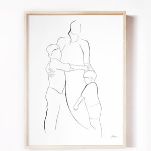 Mother and boys Print, Mom and Sons Line drawing, Two Brothers, Mother and Children, Home Decor, Gift for Mom ,Abstract Line Art,