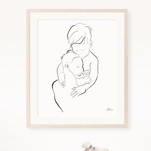 Big Brother Little Brother Line Art Print, Brothers gift, Family Wall Art, Mothers Day, Gift for Mom, Sibling Poster, Bathroom