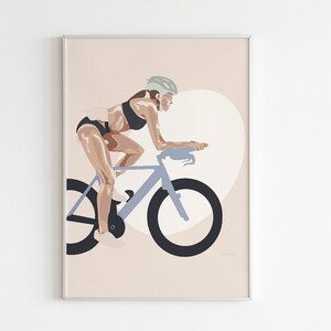Triathlon Wall Art, Cycling Print, Cycling Wall Art, Cycling Women, Bike Gifts, Sports Poster, Sky Blue Art
