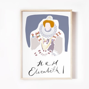 Queen Elizabeth I Print, British Royal, Minimalist Modern Portrait, Queen of England Print, Tudor History, Classroom Wall Art. British Gift