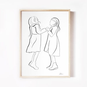 Sisters Line Art Print, Sister gift, Family Wall Art, Mothers Day, Gift for Mom, Sibling Poster