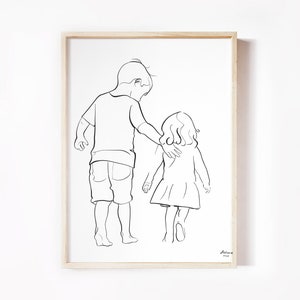 Impresión artística lineal de Hermano Mayor y Hermana Menor, regalo para hermano y hermana, arte mural familiar, Día de la Madre, regalo para mamá, póster para hermanos