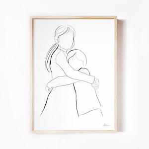 Big Sister Little Brother Line Art Print, Sister gift, Family Wall Art, Mothers Day, Gift for Mom, Sibling Poster