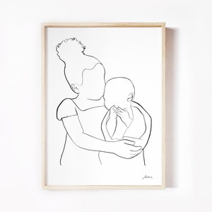 Big Sister New Baby Line Art Print, Sister gift, Family Wall Art, Mothers Day, Gift for Mom, Sibling Poster