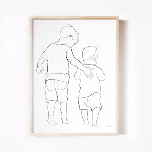 Big Brother Little Brother Line Art Print, Brothers gift, Family Wall Art, Mothers Day, Gift for Mom, Sibling Poster