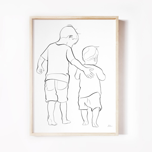Big Brother Little Brother Line Art Print, Brothers gift, Family Wall Art, Mothers Day, Gift for Mom, Sibling Poster
