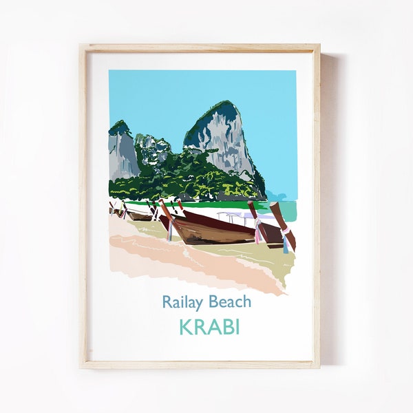 Railay Beach, Ao Nang, Thailand Print, Krabi, Travel Poster