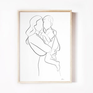 Mother and Daughter Wall Art Print, Mum and Toddler Line drawing, Cozy Home Decor Pregnancy Gift, Baby Shower,Abstract Line Art, Hygge