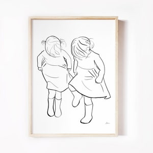 Puddle Jumps, Twin Mom Gifts, Gift for Twin Girls , Twin Nursery Wall Art, Playroom Prints, Twin Artwork, Twin Girls Line Art Print