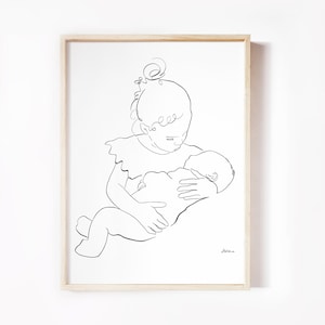 Big Sister Little Brother Line Art Print, Brothers gift, Family Wall Art, Mothers Day, Gift for Mom, Sibling Poster