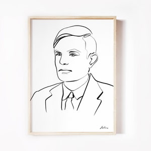 Op de afbeelding: Een zwart-witte lijntekening van het gezicht en de schouders van een persoon. De persoon draagt ​​een colbert en een stropdas. De tekening is rechtsonder getekend met "Palma".