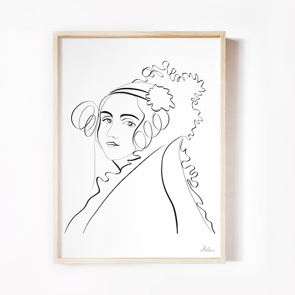 Ada Lovelace Line Drawing, Augusta Ada King Print, Mathematician Gift, Women of Science, Line Drawing Woman, Programmer, Feminist Classroom