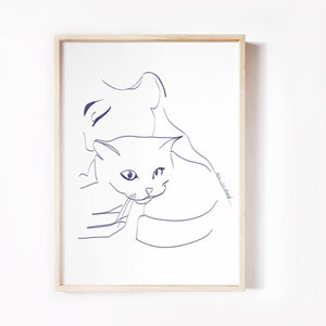 Cat Lady Print, Cat and Woman Line Drawing, Modern, Minimalist, One Line Art, Abstract Wall Art, Cat, Stylish Cat Lover,
