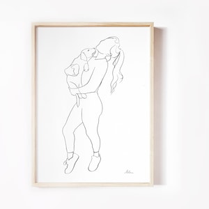 Puppy and Girl Line Art, Dog Lover Gift, Golden Retriever Print, One Woman and her Dog, Animal Lover Gift, Line Art, Minimalist Family