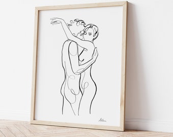 Valentines Day Couple Wall Art, Minimalist Love Print, Printable Wall Art, Newlyweds Gift, Line Art Drawing, Valentines Day Decor