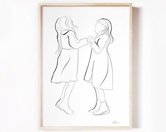 Sisters Line Art Print, Sister gift, Family Wall Art, Mothers Day, Gift for Mom, Sibling Poster