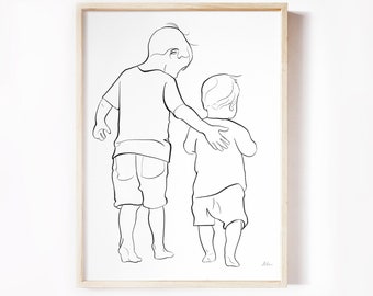 Big Brother Little Brother Line Art Print, Brothers gift, Family Wall Art, Mothers Day, Gift for Mom, Sibling Poster