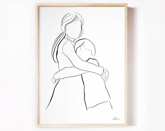 Big Sister Little Brother Line Art Print, Regalo sorella, Family Wall Art, Festa della mamma, Regalo per la mamma, Poster del fratello