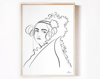 エイダ・ラブレースの線画、オーガスタ・エイダ・キングの版画、数学者の贈り物、科学界の女性、線画の女性、プログラマー、フェミニスト教室