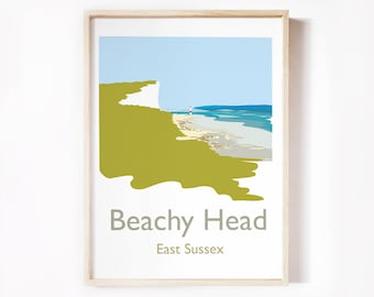 Beachy Head Print, East Sussex, South Downs Print, Art Deco Travel Poster