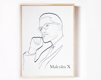 Malcolm X Line Art Print, Politics  Portrait, Wall Art Poster, Gift for Sociology Student, Minimalist Drawing, Digital Print, Civil Rights