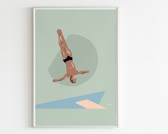 Tom Daley Poster, Diver Print, Tom Daley Diving Artwork