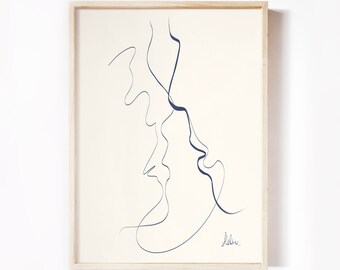 Abstract Couple Line Art | Romantic| Couple One Line Art | One Line Drawing | Love Line Art | Love Print | Line Art Minimalist | Kiss  Line