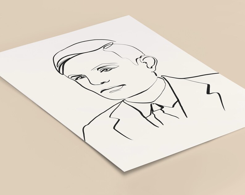 Alan Turing Line Art Print, Mathematician Student Gift, Enigma ...