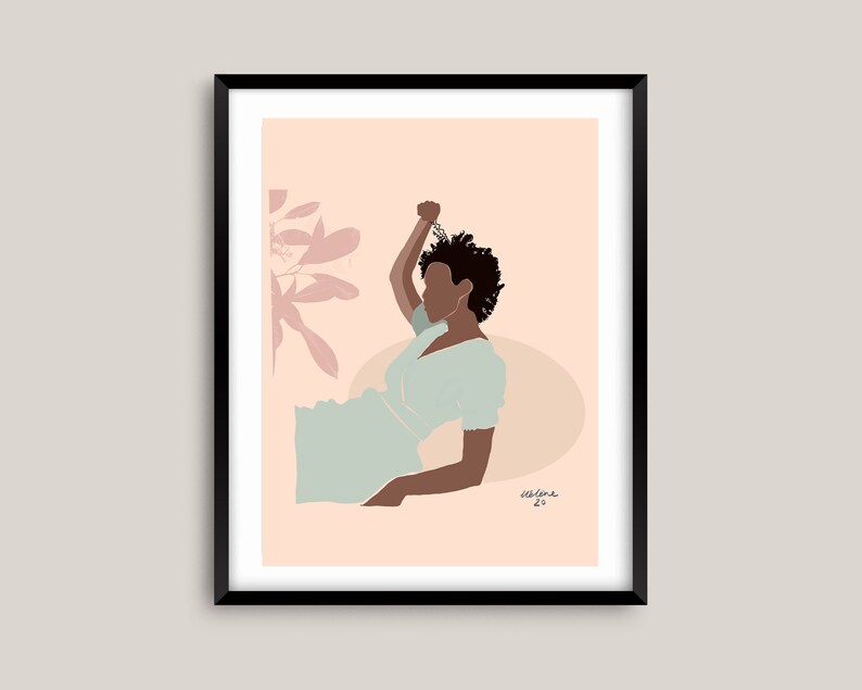 Reclining Woman Print Black Feminist Illustration African American Wall Art, Abstract Decor Natural Minimalism