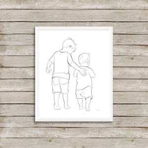 Big Brother Little Brother Line Art Print, Brothers Gift, Family Wall