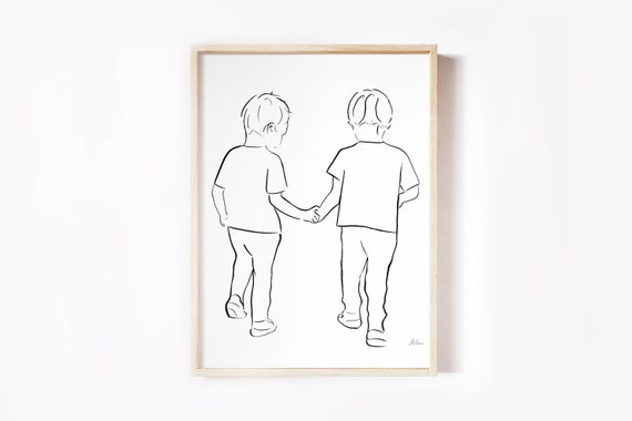 Twin Brothers Print, Twin Mom Gifts, Gift for Twin Boys ,Twin Nursery Wall Art, Playroom Prints, Twin Line Art,  Family Wall Art,